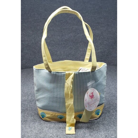 Quacker Factory Shoulder Bag Womens Light Blue Yellow Sea Shell Striped New - Picture 1 of 12